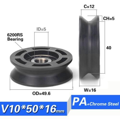 [V1050-16]10PCS high loading 6200RS bearing coated with PA NYLON roller wheel V groove bearing pulley roller 1050VV 10*50*16mm