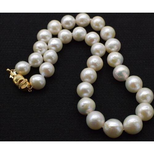 Freshwater pearl near round white EDASION 1214mm necklace 18inch FPPJ wholesale beads nature BIG SIZE PEARL FOR GIFT