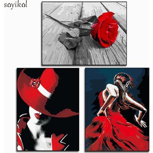 Coloring By Numbers,Diy Painting By Numbers,Sexy Women Rose,Flowers Pictures By Numbers Frameless DIY Oil Paintings