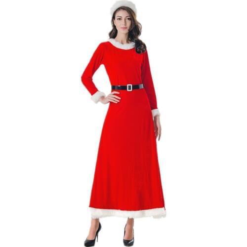 Christmas Costume Adult Female Palace Dress Christmas Dress With Hat Stage Costume Red Clothing Winter Party Female Xmas Adult