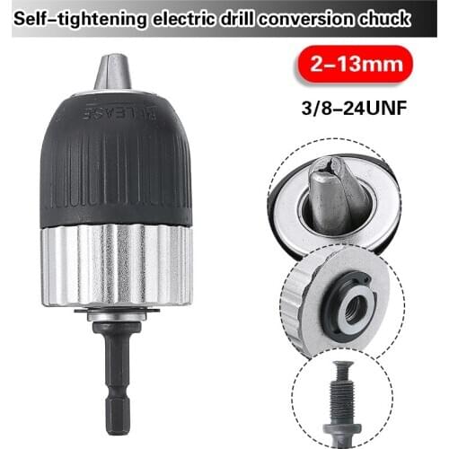 2-13mm 3/8-24UNF Self-locking Keyless Drill Chuck Self Tighten 4/8" Drill Chuck Adaptor For Impact Wrench Drill Holder