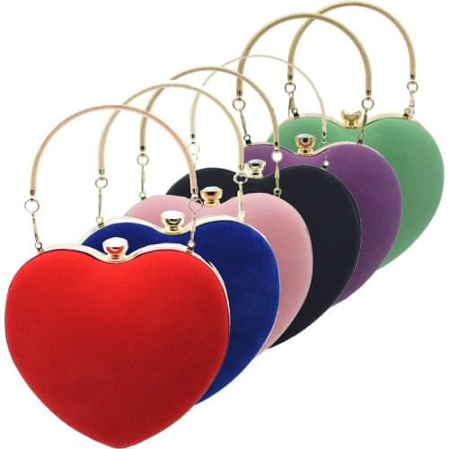 Valentine Bridal Wedding Velvet Heart Clutch Bag Women Party Purse Dinner Banquet Handbag Velvet Heart Purse Evening Bag