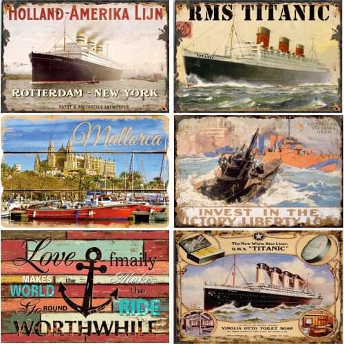 Titanic Steamship Sailing Anchorvintage Tin Sign Wall Art Metal Poster Iron Plate Retro Plaque for Club Bar Pub Home Decoration