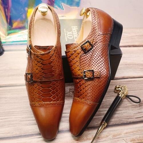 Luxury Men Loafers Shoes Slip On Double Monk Strap Genuine Leather Dress Shoes Black Brown Blue Office Wedding Men Casual Shoes