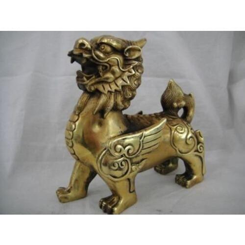 Vintage Chinese excellent brass carved foo dragon Pixiu statue figurine