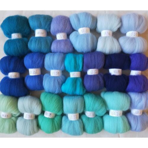 WFPFBEC felt 70s wool for needle felting set doll merino wool roving sheep fiber wool diy crafa blue 20 colors 20g/50g/bag