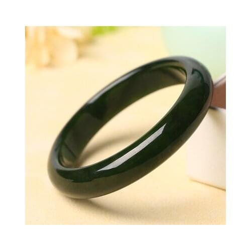 Zheru Jewelry Natural Hetian Jade Dark Green 54-64mm Bracelet Elegant Princess Jewelry Best Gift for Mother and Girlfriend