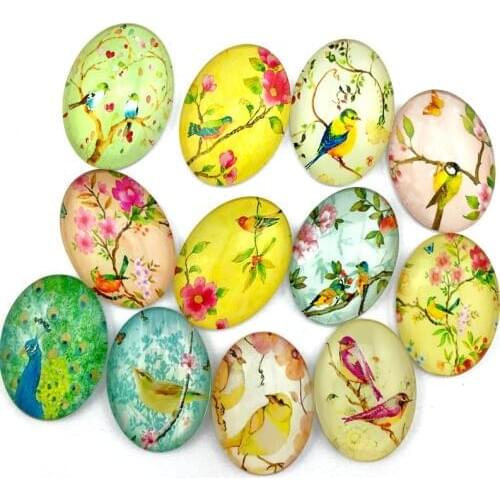 ZEROUP 2 Sizes Oval Photo Glass Cabochon Mixed Patterns Fit Pendant Base Setting for Flat Back Jewelry Embellishment TP-196-O