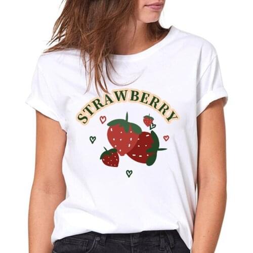 T-shirt Women 2021 Stylish Cute Strawberry Summer Clothing 90s Tshirt Tops Lady Printed Clothes Stylish Tee T-Shirts