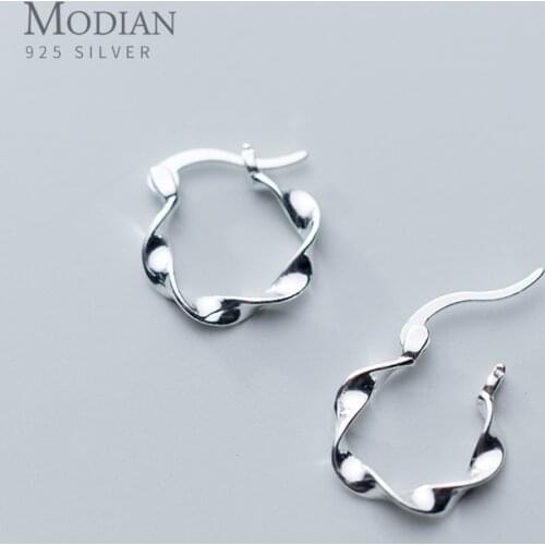 Modian Authentic 925 Sterling Silver Geometric Wave Hoop Earring for Women Glossy Earrings Fashion Korea Style Jewelry Brincos