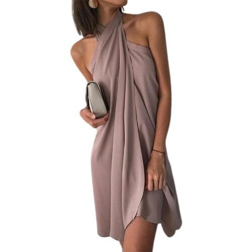 Women Chest Wrap Halter Elegant Strapless Irregular Hem Mini Dress for Beach