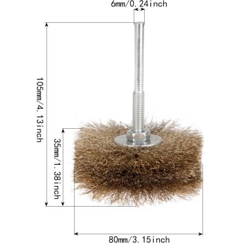 1Pc 6mm Shank 80mm Polishing Buffing Steel Wire Brush Wheel Wire Rust Grinding Petiole for Rotary Tool Electric Abrasive Tools