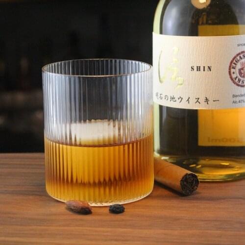 1pc Whiskey Wine Glass Japanese Handmade Drinking Glasses Ripple Transparent Coffee Milk Mug Vertical Striped Water Cocktail Cup