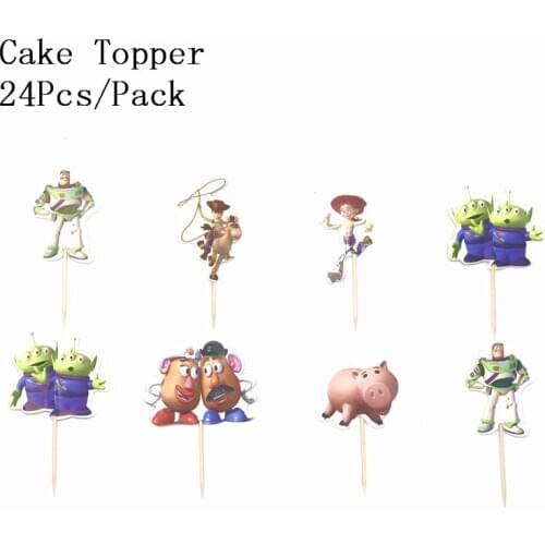 24pcs Toy Story Cupcake Toppers Firefighter Cake Toppers With Wooden Sticks Kids Birthday Party Decorations Baby Shower Supplies
