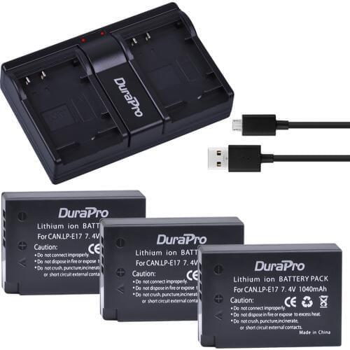 3Pcs 7.4V 1040mAh LP-E17 LPE17 LP E17 Battery + USB Dual Charger for Canon EOS Rebel T6i 750D T6s 760D M3 800D 8000D Kiss X8i