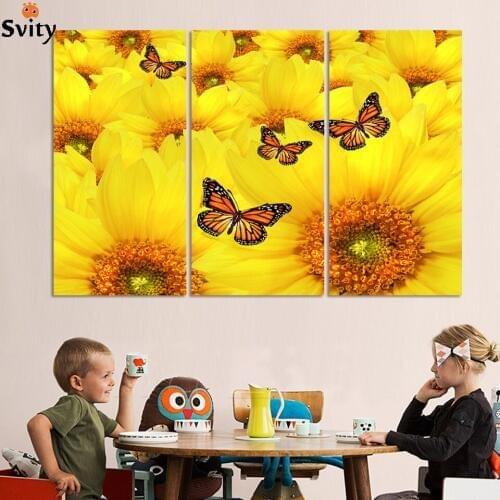 3 Panels Landscape Canvas Sunflower Painting abstract painting on canvas Decorative Wall Hanging Picture Art Free Shipping