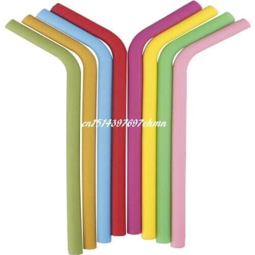 300pcs/lot 230*10mm Silicone Drinking Straw Bend Reusable Straws For Home Party Bar Supply