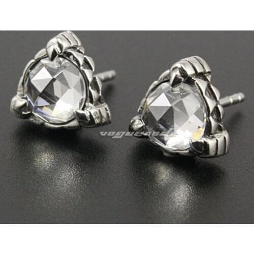 316L Stainless Steel White CZ Stone Triangle Claw Fashion Stud earrings 4X020(2 Pieces)