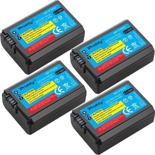 4Pcs Probty NP-FW50 NP FW50 NPFW50 Battery For Sony NEX-7 NEX-5N NEX-F3 NEX-5R NEX-6 NEX-3 NEX-3A NEX-3D A7 7R II A6000 A6300