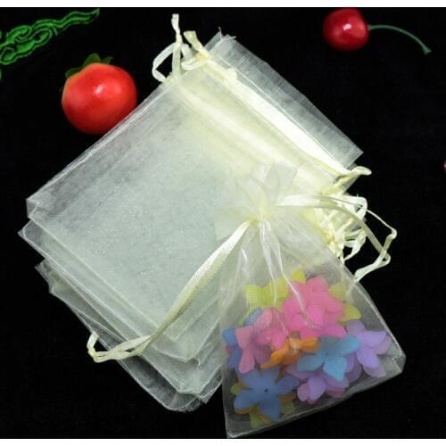 500pcs/lot 5x7cm Ivory Organza Bag Mini Earrings Charm Jewelry Packaging Bags Wedding Party Favors Drawstring Gift Bag & Pouches