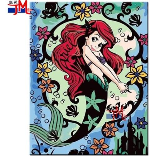 5D Diy Diamond Painting Cartoon Princess Little Mermaid Flower Diamond Mosaic Embroidery Cross Stitch Kits Fish child Decor Gift