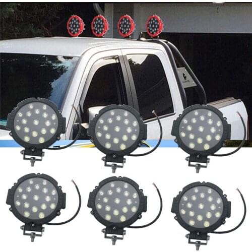 6pcs 7 Inch 51W LED Work Light Car Spot Beam Driving Fog Lamp Red Black Case For J eep ATV UAZ SUV 4WD 4x4 Truck Tractor