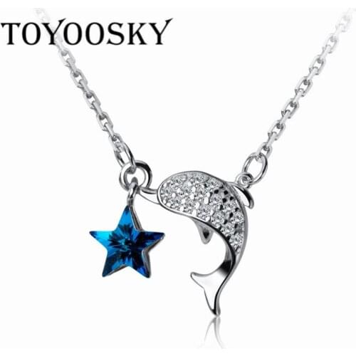 Real 925 Sterling Silver Pendant Necklace Dolphin Star Personalized Female Clavicle Chain Accessories Fashion Jewelry Gifts