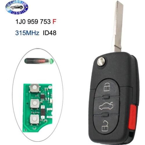 Flip Remote Key Fob 4 Buttons With ID48 Chip 3+1 Buttons 315MHZ 1J0 959 753 F FOR VW 1999-2001 PASSAT GOLF BEETLE