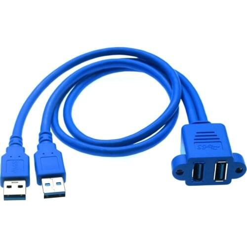 5Gbps Dual Port USB 3.0 A Male To Female M/F Extension Cable Cord Screw Lock Panel Mount Motherboard USB2.0 Cable 50cm 30cm