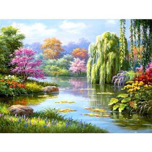 Full Square Drill 5D DIY Diamond Painting"spring tree landscape"3D Embroidery set Cross Stitch Mosaic Decor gift Stickers BY1076