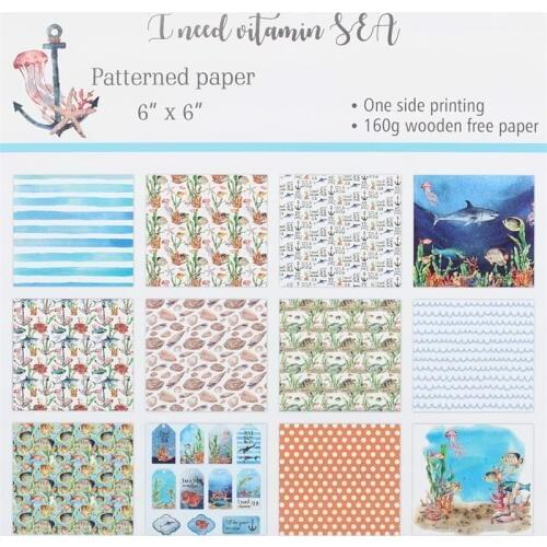 KSCRAFT 12pcs 6" Single-side Printed Sea pattern creative papercraft art paper handmade scrapbooking kit set book