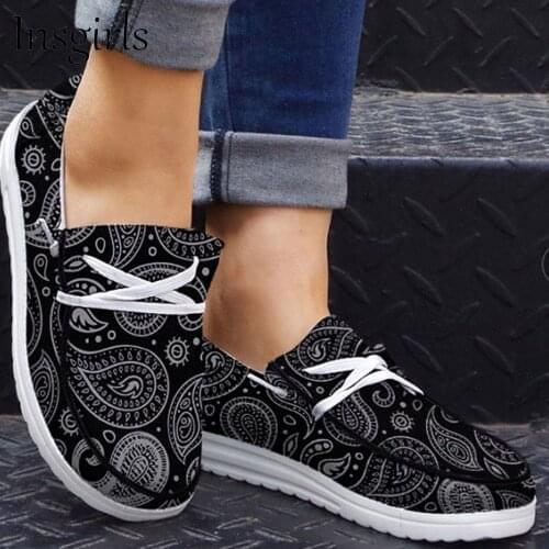 Womens Floral Print Loafers 2021 Summer New Shallow Ladies Lace Up Casual Canvas Shoes 35-43 Large-Sized Female Trendy Sneakers
