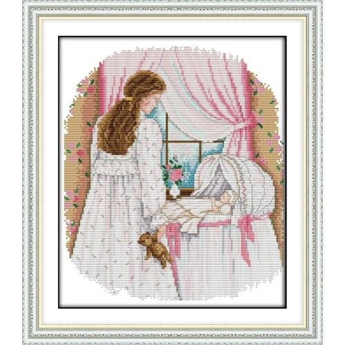 Mothers love 2 count printed canvas stitches embroidery DIY handmade needlework