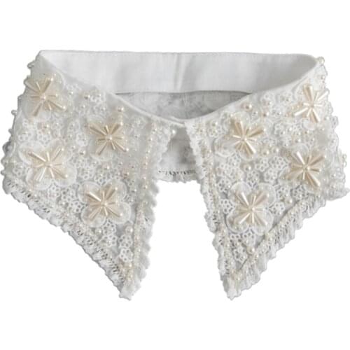 Sweet Embroidery Floral Lace Fake Collar Choker Dickey Imitation Pearl Beaded Jewelry Necklace Lapel Half Shirt Decorative Cloth