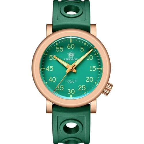 Steeldive SD1910S CuSn8 Solid Bronze Case Green Dial 1000M 100ATM Waterproof NH35 C3 Green Men Diving Watch Automatic