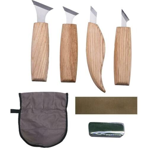 4pcs Wood Carving Tools Set Geometric Chip Carving Knife For Beginners Sharpening Stone Sculpting Professional Knife Woodworking