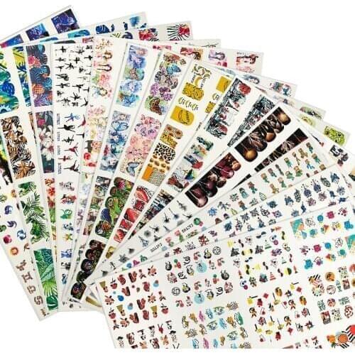 12 in 1 Nail Stickers Set Mixed Floral Butterfly Nail Art Water Transfer Decals Sliders Flower Leaves Manicures Decoration