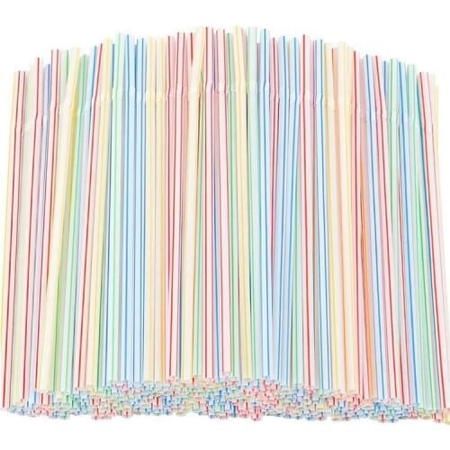 New 1500 Pcs Flexible Plastic Straws Striped Multi Colored Disposable Straw 8 inch Long