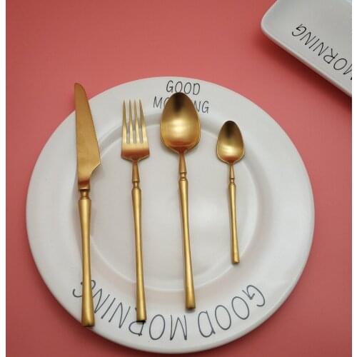 Wholesale Sales Support Waist Series Xiaoman matte Metal gold plated knife 304 stainless steel fork spoon 4pcs tableware set