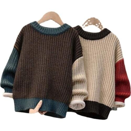 Autumn Children Girls Boys Sweaters Coat Kids Knitting Pullovers Tops Baby Boys Girls Patchwork Long Sleeve Sweaters 3-12Y