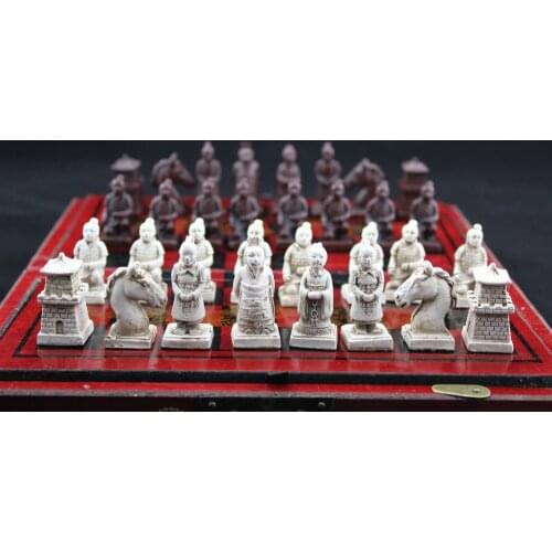 Superb Collectable Old Chinese 32 pieces chess set/box/Xian Terracota Warrior " fast shipping" tools wedding Decoration Brass