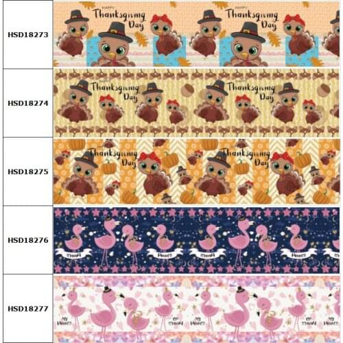 Thanksgiving Day Flamingo 25mm 38mm 75mm Printed Grosgrain Ribbon Party Decoration 10 Yards DIY Bow Bag Material Handmade 10Y