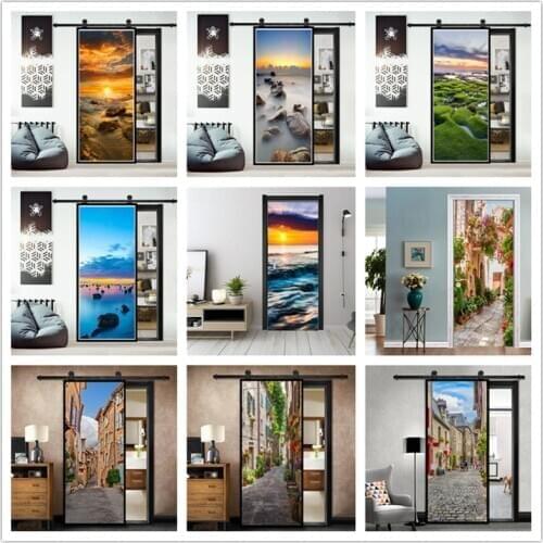 3D DIY Self Adhesive Door Mural Waterproof Wall Sticker For Door Living Room Bedroom Home Decor Renovation Renew Art Poster 95cm