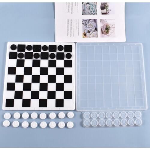 Chess Kit Silicone Mold Resin International Chess Pieces Checkers Checkerboard UV Crystal Epoxy Resin Mould For Diy Handmad Tool