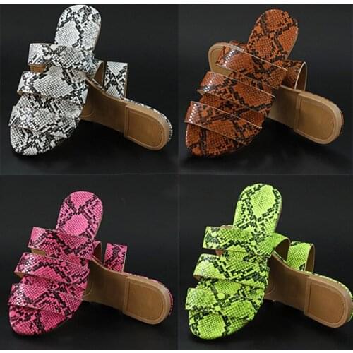 Summer Women Slippers Fashion Snake Print Sandals Sexy Serpentine Slippers Female Streetwear Flip Flop Platform Femme Flat Shoes