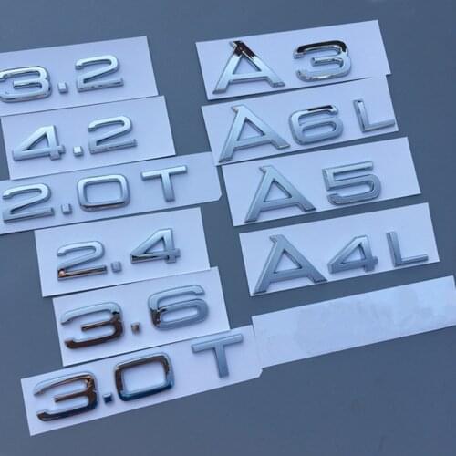 A1 A3 A4 A5 A6 A7 A8 A4L A6L A8L Q3 Q5 Q7 1.8T 2.0T 2.4 2.8 3.0 3.0T 3.2 3.2T 4.2 emblem car rear sticker for Audi Letter Badge
