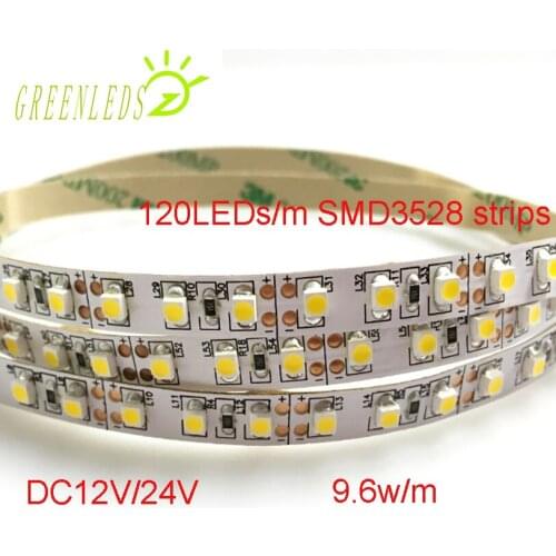 LED SMD3528 Strips IP20 No-waterproof 120LEDs/m DC12/24V 9.6w/m Whtie Red Green Yellow Blue Color With 3 Years Warranties