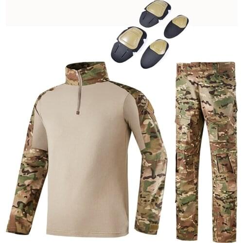 Tactical Camouflage Military Uniform Clothes Suit Men US Army Clothes Military Combat Shirt + Cargo Pants Knee Pads