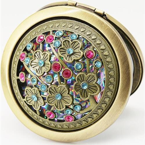 Vintage Hollow Flower Mini Folding Pocket Round Double-sided Makeup Mirror Gift