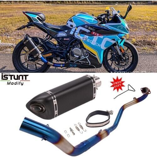 Slip on For CFMoto 300sr nk250 250sr Motorcycle Exhaust Full System Escape Modified Front Middle Link Pipe Carbon Fiber Muffler